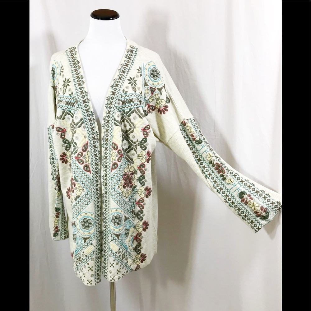 Soft Surroundings Boho Floral Embroidered Cardigan